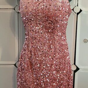 Sequin & Velvet Cocktail Dress - Dusty Rose